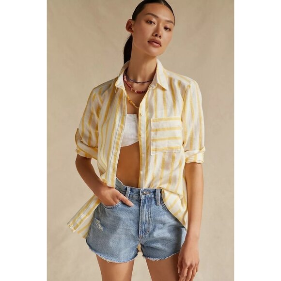 Maeve Striped Button Down Beach Cover-Up Top - Picture 2 of 6